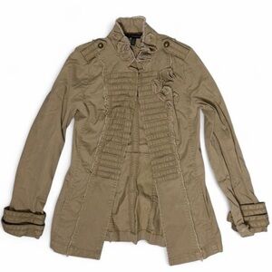 White House Black Market Tan Studded Military Rosette Jacket XS Y2K Cinch Waist